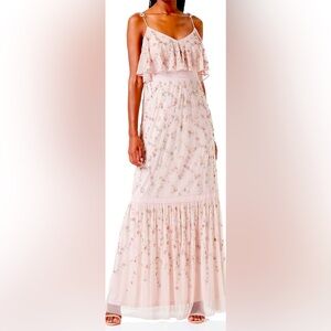 Adrianna Papell Flounce Beaded Mesh Gown Summer Wedding Party Sz 16 $329 MSRP
